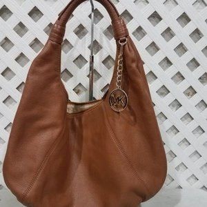 Michael Kors Brown Pebbled Leather Hobo Should Bag Purse